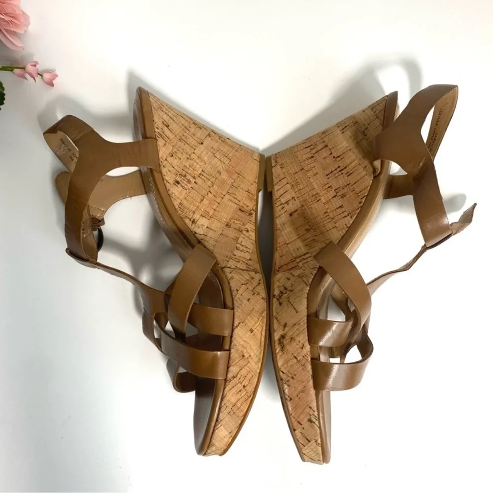 Tahari Sarah Brown Leather Strappy Wedge Sandals